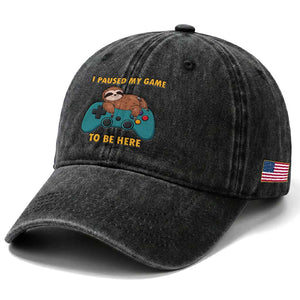 I Paused My Game To Be Here Washed Cotton Baseball Cap Funny Sloth Gamer Video Games TS14 Print Your Wear