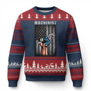 Machinist Patriotic US Flag Ugly Christmas Sweater TS14 Navy Red Print Your Wear
