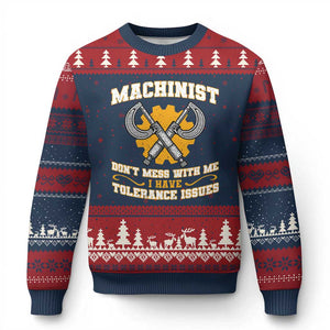 Funny Machinist Sarcastic Ugly Christmas Sweater Do Not Mess With Me I Have Tolerance Issues TS14 Navy Red Print Your Wear