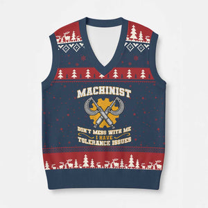 Funny Machinist Sarcastic V-Neck Knit Sweater Vest Do Not Mess With Me I Have Tolerance Issues TS14 Navy Red Print Your Wear