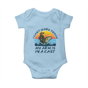 Funny Skeleton Camo Fishing Baby Onesie I Can Not Work Today My Arm Is In A Cast TS14 Light Blue Print Your Wear