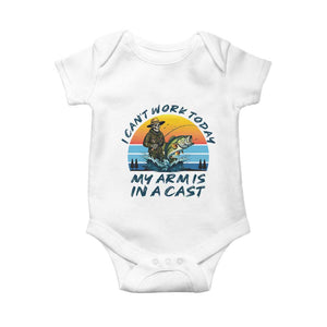 Funny Skeleton Camo Fishing Baby Onesie I Can Not Work Today My Arm Is In A Cast TS14 White Print Your Wear
