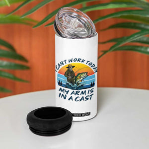 Funny Skeleton Camo Fishing 4 in 1 Can Cooler Tumbler I Can Not Work Today My Arm Is In A Cast TS14 Print Your Wear