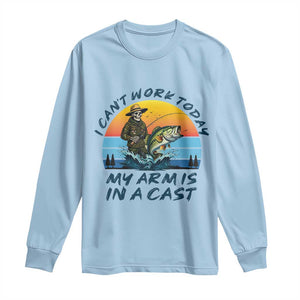 Funny Skeleton Camo Fishing Long Sleeve Shirt I Can Not Work Today My Arm Is In A Cast TS14 Light Blue Print Your Wear
