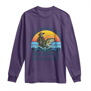 Funny Skeleton Camo Fishing Long Sleeve Shirt I Can Not Work Today My Arm Is In A Cast TS14 Purple Print Your Wear