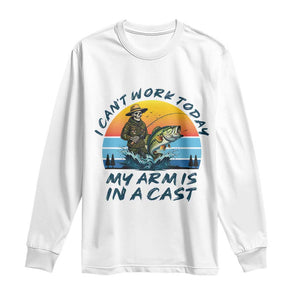 Funny Skeleton Camo Fishing Long Sleeve Shirt I Can Not Work Today My Arm Is In A Cast TS14 White Print Your Wear
