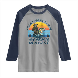 Funny Skeleton Camo Fishing Raglan Shirt I Can Not Work Today My Arm Is In A Cast TS14 Sport Gray Navy Print Your Wear