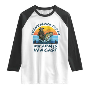 Funny Skeleton Camo Fishing Raglan Shirt I Can Not Work Today My Arm Is In A Cast TS14 White Black Print Your Wear