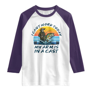 Funny Skeleton Camo Fishing Raglan Shirt I Can Not Work Today My Arm Is In A Cast TS14 White Purple Print Your Wear