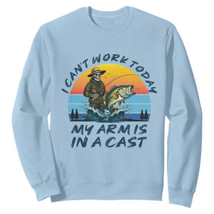Funny Skeleton Camo Fishing Sweatshirt I Can Not Work Today My Arm Is In A Cast TS14 Light Blue Print Your Wear
