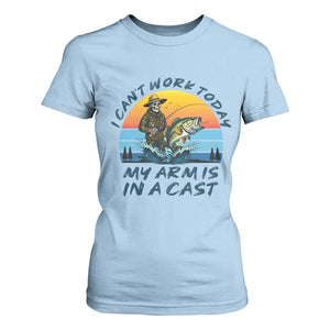 Funny Skeleton Camo Fishing T Shirt For Women I Can Not Work Today My Arm Is In A Cast TS14 Light Blue Print Your Wear
