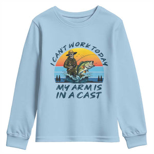 Funny Skeleton Camo Fishing Youth Sweatshirt I Can Not Work Today My Arm Is In A Cast TS14 Light Blue Print Your Wear