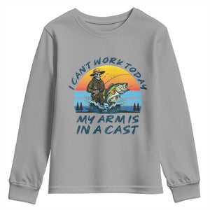 Funny Skeleton Camo Fishing Youth Sweatshirt I Can Not Work Today My Arm Is In A Cast TS14 Sport Gray Print Your Wear