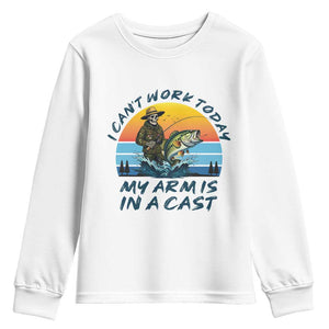 Funny Skeleton Camo Fishing Youth Sweatshirt I Can Not Work Today My Arm Is In A Cast TS14 White Print Your Wear