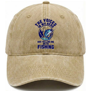 Funny Fisherman Washed Cotton Baseball Cap The Voices In My Head Are Telling Me To Go Fishing TS14 Washed Cap Universal Fit Khaki Print Your Wear