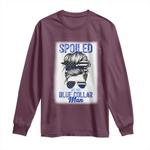 Blue Collar Wife Life Messy Bun Long Sleeve Shirt TS14 Maroon Print Your Wear