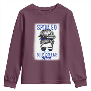 Blue Collar Wife Life Messy Bun Youth Sweatshirt TS14 Maroon Print Your Wear