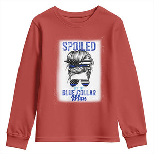 Blue Collar Wife Life Messy Bun Youth Sweatshirt TS14 Red Print Your Wear