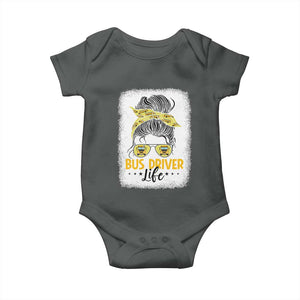Messy Bun School Bus Driver Life Baby Onesie TS14 Dark Heather Print Your Wear