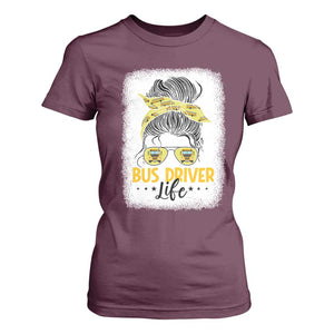 Messy Bun School Bus Driver Life T Shirt For Women TS14 Maroon Print Your Wear