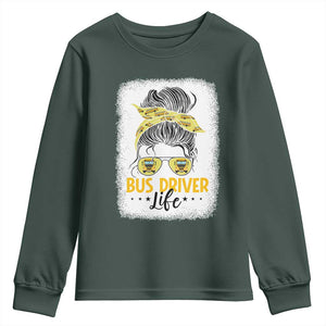 Messy Bun School Bus Driver Life Youth Sweatshirt TS14 Dark Forest Green Print Your Wear
