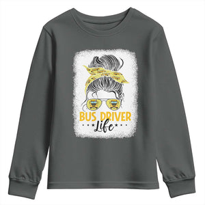 Messy Bun School Bus Driver Life Youth Sweatshirt TS14 Dark Heather Print Your Wear