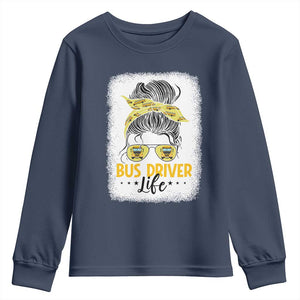 Messy Bun School Bus Driver Life Youth Sweatshirt TS14 Navy Print Your Wear