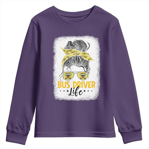 Messy Bun School Bus Driver Life Youth Sweatshirt TS14 Purple Print Your Wear
