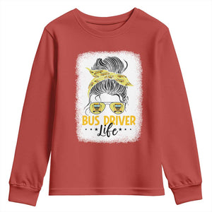 Messy Bun School Bus Driver Life Youth Sweatshirt TS14 Red Print Your Wear