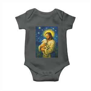 Jesus Christian Baby Onesie Hug Lamb Starry Night Van Gogh TS14 Dark Heather Print Your Wear