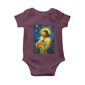 Jesus Christian Baby Onesie Hug Lamb Starry Night Van Gogh TS14 Maroon Print Your Wear