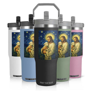 Jesus Christian Flip Straw Tumbler Hug Lamb Starry Night Van Gogh TS14 Print Your Wear