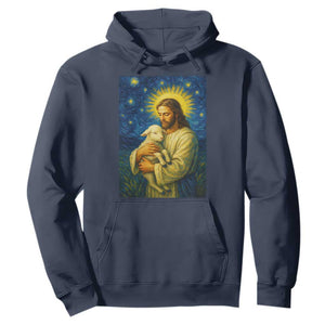 Jesus Christian Hoodie Hug Lamb Starry Night Van Gogh TS14 Navy Print Your Wear