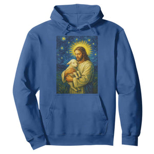 Jesus Christian Hoodie Hug Lamb Starry Night Van Gogh TS14 Royal Blue Print Your Wear