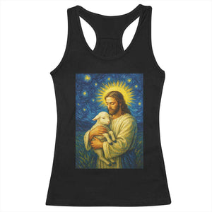 Jesus Christian Racerback Tank Top Hug Lamb Starry Night Van Gogh TS14 Black Print Your Wear