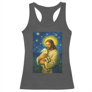 Jesus Christian Racerback Tank Top Hug Lamb Starry Night Van Gogh TS14 Dark Heather Print Your Wear