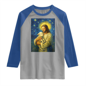 Jesus Christian Raglan Shirt Hug Lamb Starry Night Van Gogh TS14 Sport Gray Royal Print Your Wear