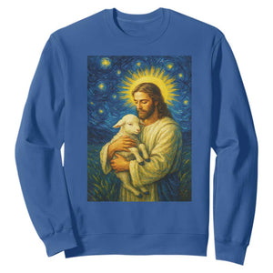 Jesus Christian Sweatshirt Hug Lamb Starry Night Van Gogh TS14 Royal Blue Print Your Wear