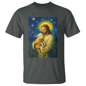 Jesus Christian T Shirt Hug Lamb Starry Night Van Gogh TS14 Dark Heather Print Your Wear