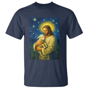 Jesus Christian T Shirt Hug Lamb Starry Night Van Gogh TS14 Navy Print Your Wear