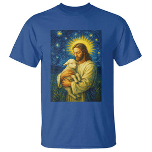 Jesus Christian T Shirt Hug Lamb Starry Night Van Gogh TS14 Royal Blue Print Your Wear
