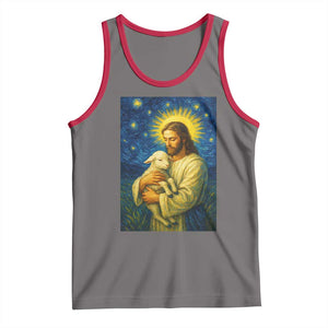 Jesus Christian Tank Top Hug Lamb Starry Night Van Gogh TS14 Deep Heather Red Print Your Wear