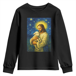 Jesus Christian Youth Sweatshirt Hug Lamb Starry Night Van Gogh TS14 Black Print Your Wear