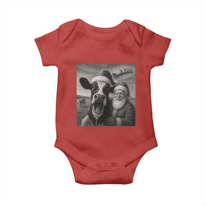 Funny Santa Selfie with Cow Christmas Baby Onesie TS14 Red Print Your Wear