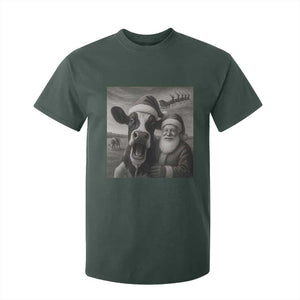 Funny Santa Selfie with Cow Christmas T Shirt For Kid TS14 Dark Forest Green Print Your Wear