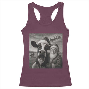 Funny Santa Selfie with Cow Christmas Racerback Tank Top TS14 Maroon Print Your Wear