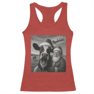 Funny Santa Selfie with Cow Christmas Racerback Tank Top TS14 Red Print Your Wear