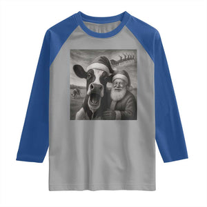 Funny Santa Selfie with Cow Christmas Raglan Shirt TS14 Sport Gray Royal Print Your Wear