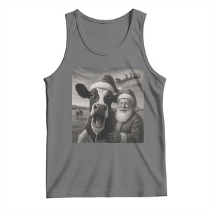Funny Santa Selfie with Cow Christmas Tank Top TS14 Black Heather Print Your Wear