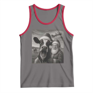 Funny Santa Selfie with Cow Christmas Tank Top TS14 Deep Heather Red Print Your Wear